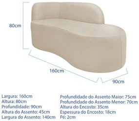 Divã Recamier Orgânico Tokyo 160cm Lado Direito Bouclé - ADJ Decor