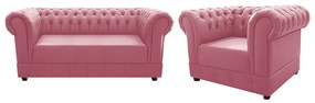 Kit Poltrona e Namoradeira Chesterfield Ana Suede Rosa Bebê - ADJ Decor