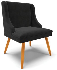 Poltrona Decorativa Pés Palito de Madeira Firenze Suede Preto/Natural G19 - Gran Belo