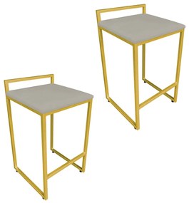 Conjunto 02 Banqueta Alta Industrial Pietra Suede Marrom Rato Base Dourado D'Rossi