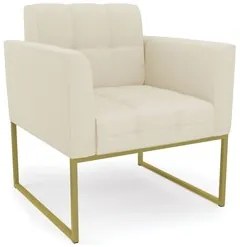Sofá Namoradeira e 2 Poltronas Base Industrial Dourado Ana Linho Bege