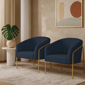 Poltrona Sala Industrial Alta Dourado Kit 2 Stella Suede D03 - D'Rossi  - Azul
