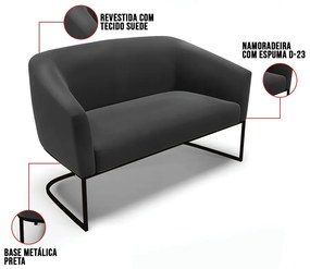 Sofá 2 Lugares Namoradeira Industrial Preto Stella Suede D03 - D'Rossi - Preto