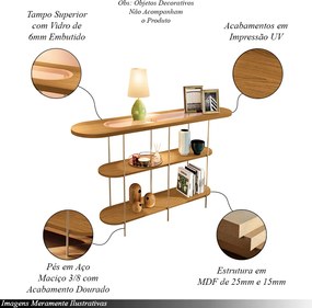 Aparador Decorativo Infinity Sala de Estar Tampo em Vidro e Pés em Aço Cinamomo G26 - Hb Móveis