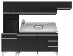 Cozinha Modulada 5 Peças Balcão com Pia 160cm Andréia Preto - AJL Móve
