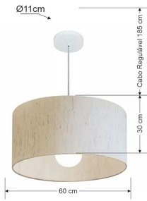 Lustre Pendente Cilíndrico Md-4169 Cúpula em Tecido 60x30cm Linho Bege - Bivolt