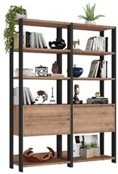 Estante Livreiro 1 Porta 2 Gavetas Estilo Industrial Chess F04 Preto/S