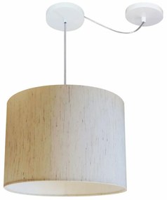Lustre Pendente Cilíndrico Com Desvio Md-4227 Cúpula em Tecido 40x30cm Linho Bege - Bivolt