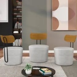 Poltrona Decorativa para Sala de Estar Redonda 53cm Le Moon Z32 Veludo