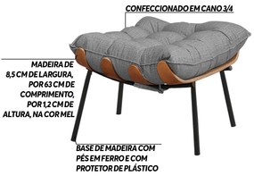 Puff Decorativo Sala de Estar Abel Base de Madeira Preta Linho Cinza G41 - Gran Belo