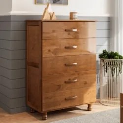 Cômoda Quarto 81cm Madeira Pinus 5 Gavetas Carl Imbuia Z25 - Mpozenato