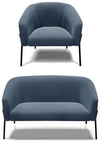 Sofá Namoradeira e Poltrona Pé de Ferro Preto Stella Suede D03 - D'Rossi - Azul Marinho