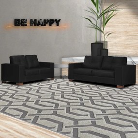 Conjunto Sofá Sala de Estar kenny Pés Madeira Couro Preto G43 - Gran Belo