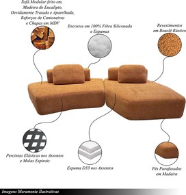Sofá Ilha Sala de Estar Modulado Dakota com Chaise Encosto Almofadas Soltas Bouclê Rústico Terracota G33 - Gran Belo