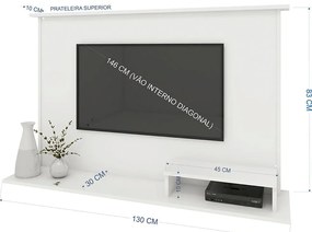 Painel Para TV Até 47" 1 Nicho 2 Prateleiras Premium Branco