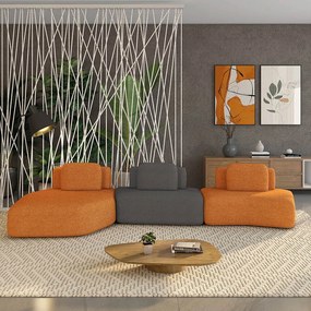 Sofá 3 Lugares Orgânico com Chaise e 2 Módulos Berlim Bouclê Caramelo/Grafite K01 - D'Rossi