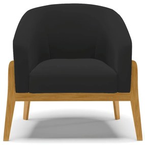 Poltrona com Puff Base de Madeira Stella Veludo D03 - D'Rossi - Preto