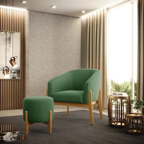 Poltrona com Puff Base de Madeira Stella Suede Verde D03 - D'Rossi