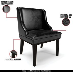 Kit 3 Cadeiras Decorativas Sala de Jantar Base Fixa de Madeira Firenze PU Preto Brilho G19 - Gran Belo