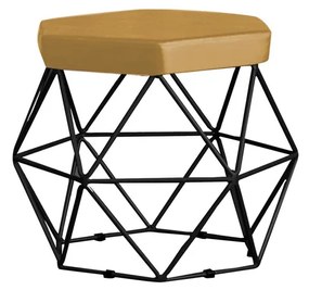 Puff Decorativo Base Preta Elsa Suede Mostarda G41 - Gran Belo