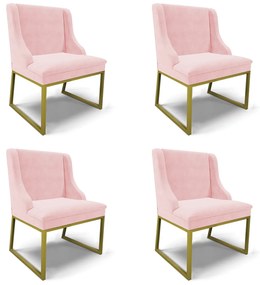 Cadeira Sala de Jantar Industrial Dourado Kit 4 Liz Suede D03 - D'Rossi - Rosa Bebê