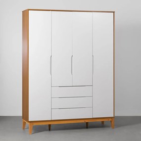Guarda-Roupa Elfe 4 Portas e 3 Gavetas com Pés Square Mel - Branco e Savana - Guarda-Roupa Elfe 4 Portas e 3 Gavetas com Pés Square Mel - Branco Fosco e Savana