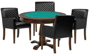 Mesa de Jogos Carteado Victoria Redonda Tampo Reversível Imbuia com 4 Cadeiras Liverpool Corino Preto Matelassê G36 G15 - Gran Belo