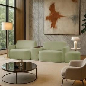 Sofá Sala Modulado 259cm com Puff Console USB Luminária Brumma Bouclê K01 - D'Rossi - Verde