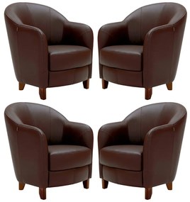 Kit 4 Poltronas Decorativas Sala de Estar Pés Madeira Kairós Couro Chocolate G03 - Gran Belo