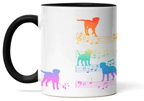 Caneca Gato Musical Arco Iris Cat Lover Branca com Alça Preta