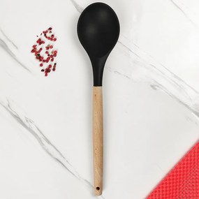 Colher de Silicone com Cabo de Madeira - Preto