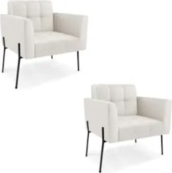 Poltrona Sala Pé Metal Preto Kit 2 Ana Sintético Bege - Ibiza