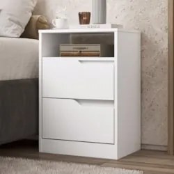 Mesa de Cabeceira com Gavetas Kit 2 Sole Flex Branco/Freijó - Albatroz