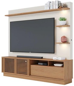 Estante Home Sala de Estar 200cm Navagio Led Off White/Freijó G73 - Gran Belo