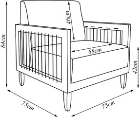 Kit 2 Poltronas Sala de Estar Pés Madeira Maciça Corda Náutica Preta 75cm Manila PU Marrom G63 - Gran Belo