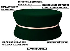 Kit 02 Puffs Decorativo Sala de Estar 95cm Dhaka Veludo Verde G15 - Gran Belo
