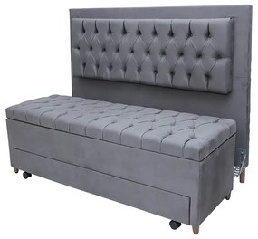 Cabeceira com Calçadeira Baú Casal 140cm Paris Capitonê Suede Cinza - Sheep Estofados - Cinza