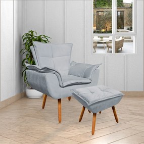 Puff Decorativo Pés Palito Charger Suede Cinza G19 - Gran Belo