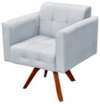 Poltrona Decorativa Base Madeira Giratória Ana Suede Cinza - Ibiza