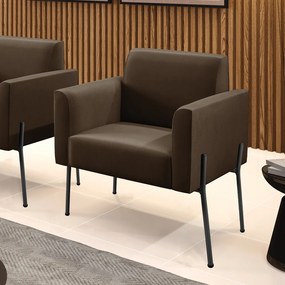 Poltrona Pé de Ferro Preto para Sala Marisa Suede D03 - D'Rossi - Marrom