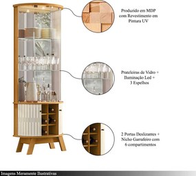 Cristaleira Decorativa Deker Nicho Garrafeiro Iluminação Led Espelho MDP Cinamomo/OffWhite G97 - Gran Belo