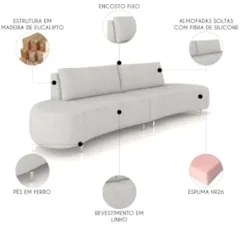 Sofá 4 Lugares 240cm Orgânico Pé Ferro Nagai Linho Gelo Z55 - Mpozenat