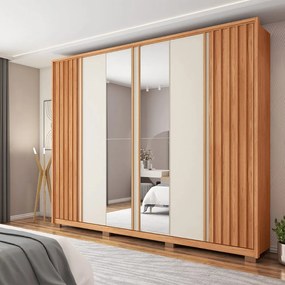 Guarda Roupa Casal Bravus 6 Portas de Bater com 2 Espelhos e 4 Gavetas  MDP Freijo/OffWhite G11 - Gran Belo