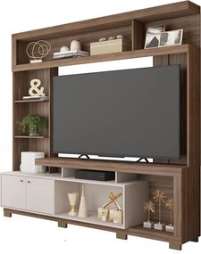 Estante TV 70 Pol 210cm Sala de Estar Mirel C01 - D'Rossi - Nogueira/Off White