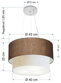 Pendente Cilíndrico Café e Linho Bege MJ-4369 Para Mesa de Jantar e Estar
