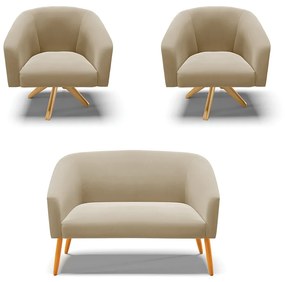 Namoradeira e 2 Poltronas Giratória MA30 Stella Suede D03 - D'Rossi - Marrom Rato