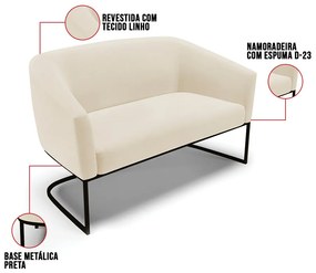 Sofá 2 Lugares Namoradeira Industrial Preto Stella Linho D03 - D'Rossi - A19 Bege