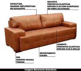 Sofá 3 Lugares Sala de Estar Roma 230 cm Couro Mel G58 - Gran Belo