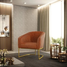 Poltrona Decorativa Industrial Dourado kit 2 Stella Sintético PU D03 - D'Rossi - Nozes