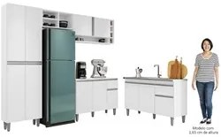 Cozinha Compacta Vanessa e Balcão Gabinete Com Pia Tatiane 120cm Branc